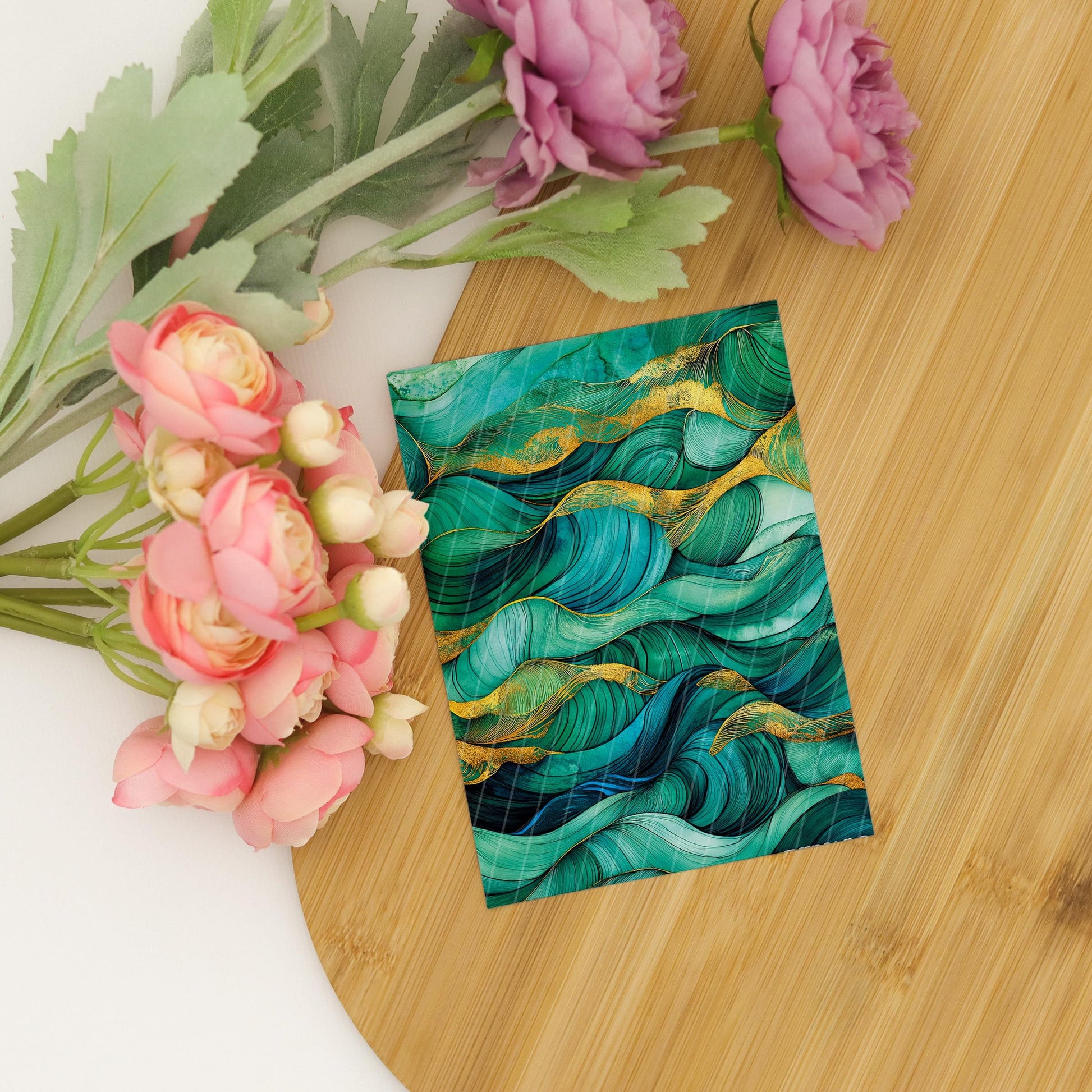 Transfer paper for polymer clay, Greeen and Gold Waves, Clay water soluble transfer paper, Clay Transfers, Clay Transfer sheets