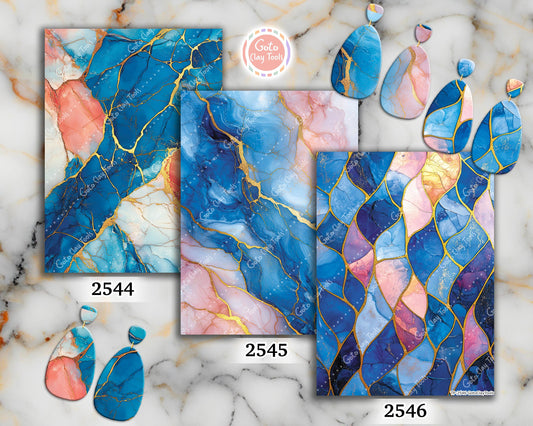 Transfer paper for polymer clay, Blue and Peach Marble, Clay water soluble transfer paper, Clay Transfers, Clay Transfer sheets