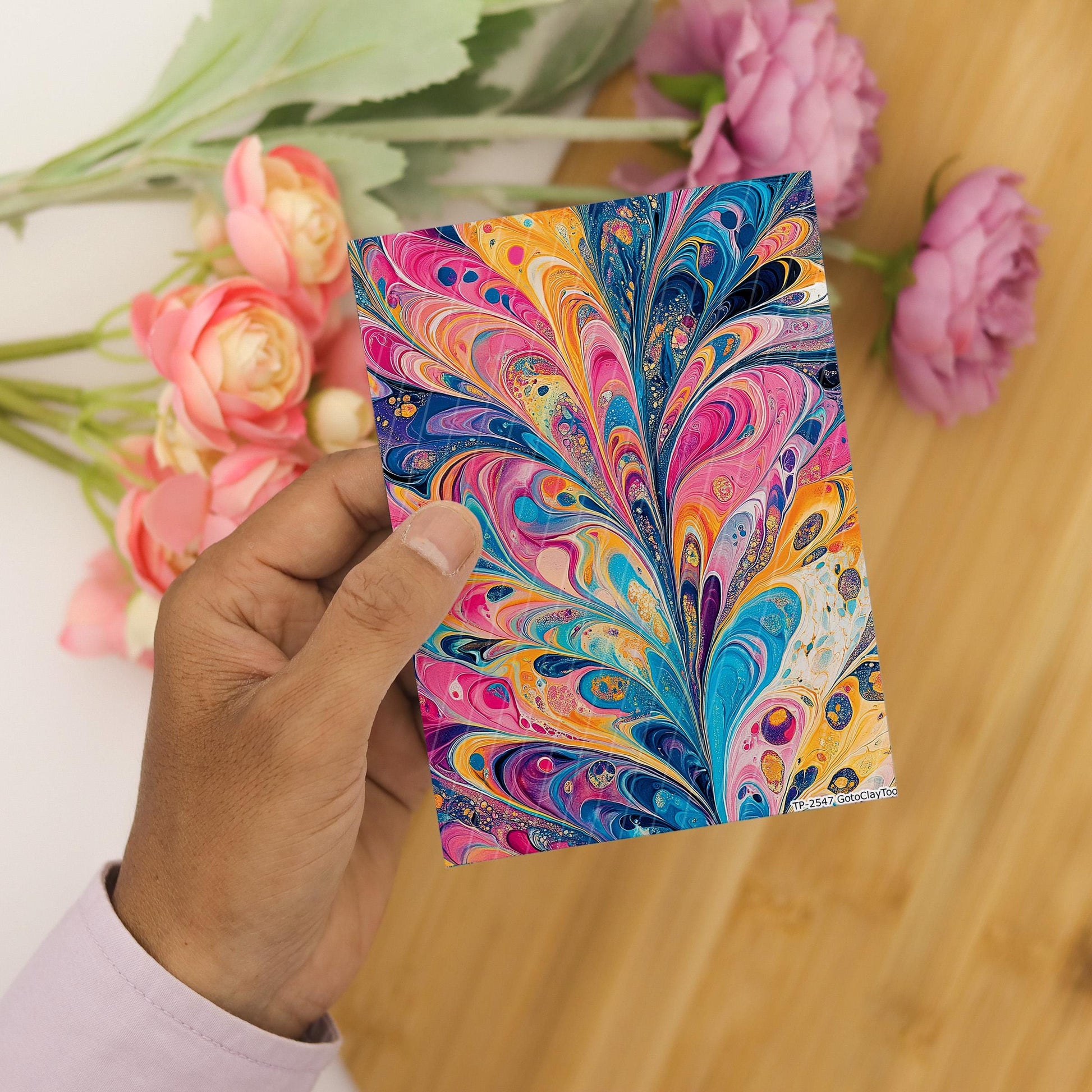 Transfer paper for polymer clay, Colorful Marbling, Clay water soluble transfer paper, Clay Transfers, Clay Transfer sheets