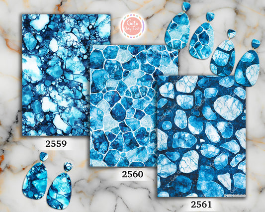 Transfer paper for polymer clay, Blue Batik Marble, Clay water soluble transfer paper, Clay Transfers, Clay Transfer sheets