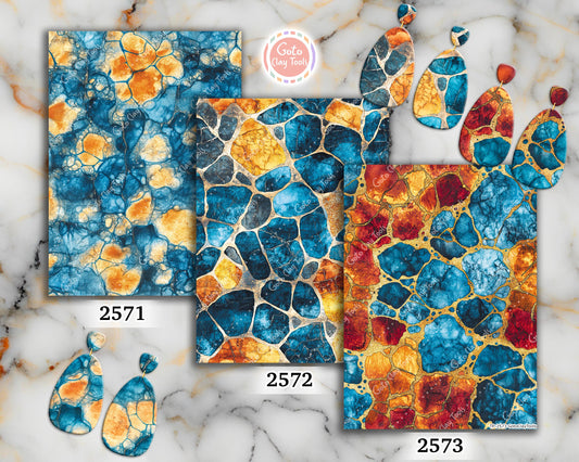 Transfer paper for polymer clay, Blue and Orange Stones, Clay water soluble transfer paper, Clay Transfers, Clay Transfer sheets
