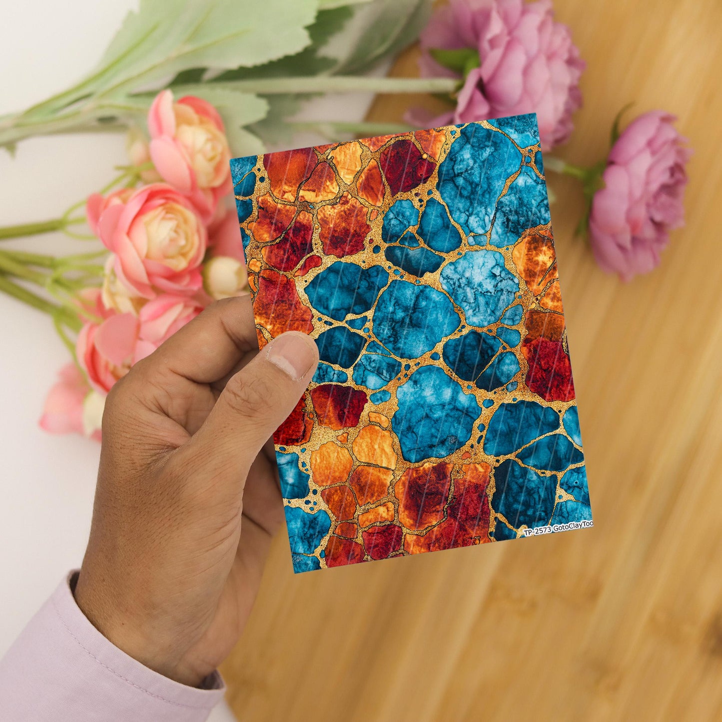 Transfer paper for polymer clay, Blue and Orange Stones, Clay water soluble transfer paper, Clay Transfers, Clay Transfer sheets