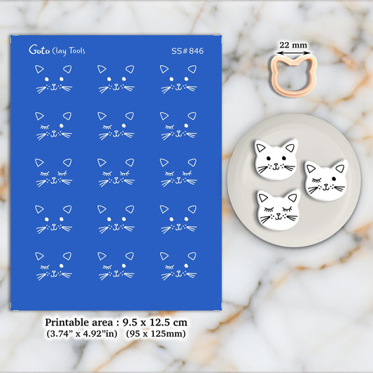 Cat Face Silkscreen for Polymer Clay Earrings: Jewelry Making Stencil SS#846