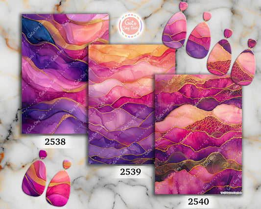 Transfer paper for polymer clay, Pink and Purple Waves, Clay water soluble transfer paper, Clay Transfers, Clay Transfer sheets
