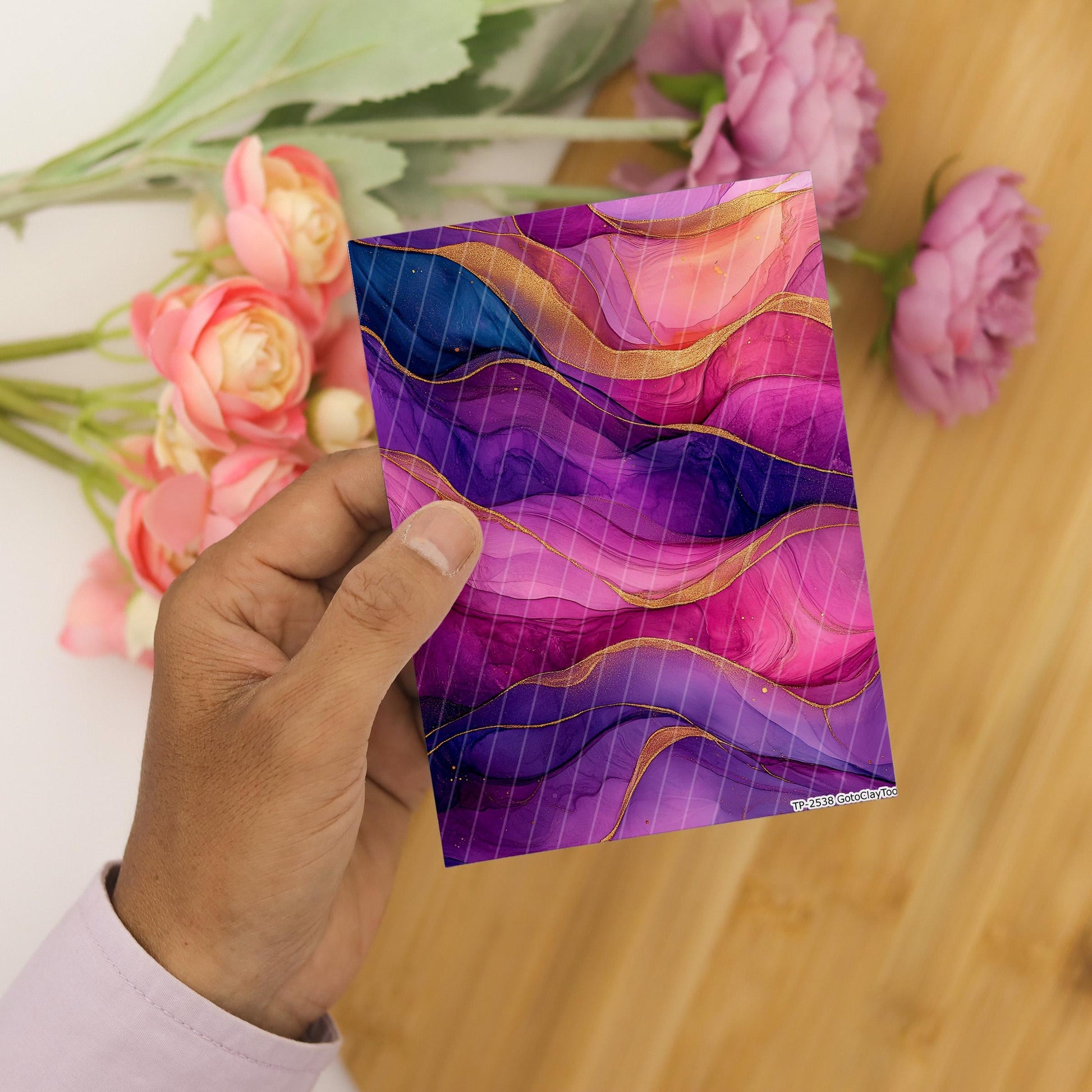 Transfer paper for polymer clay, Pink and Purple Waves, Clay water soluble transfer paper, Clay Transfers, Clay Transfer sheets