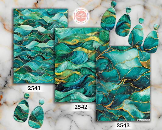 Green & Gold Waves Polymer Clay Transfer Paper (4x5.5 inch)