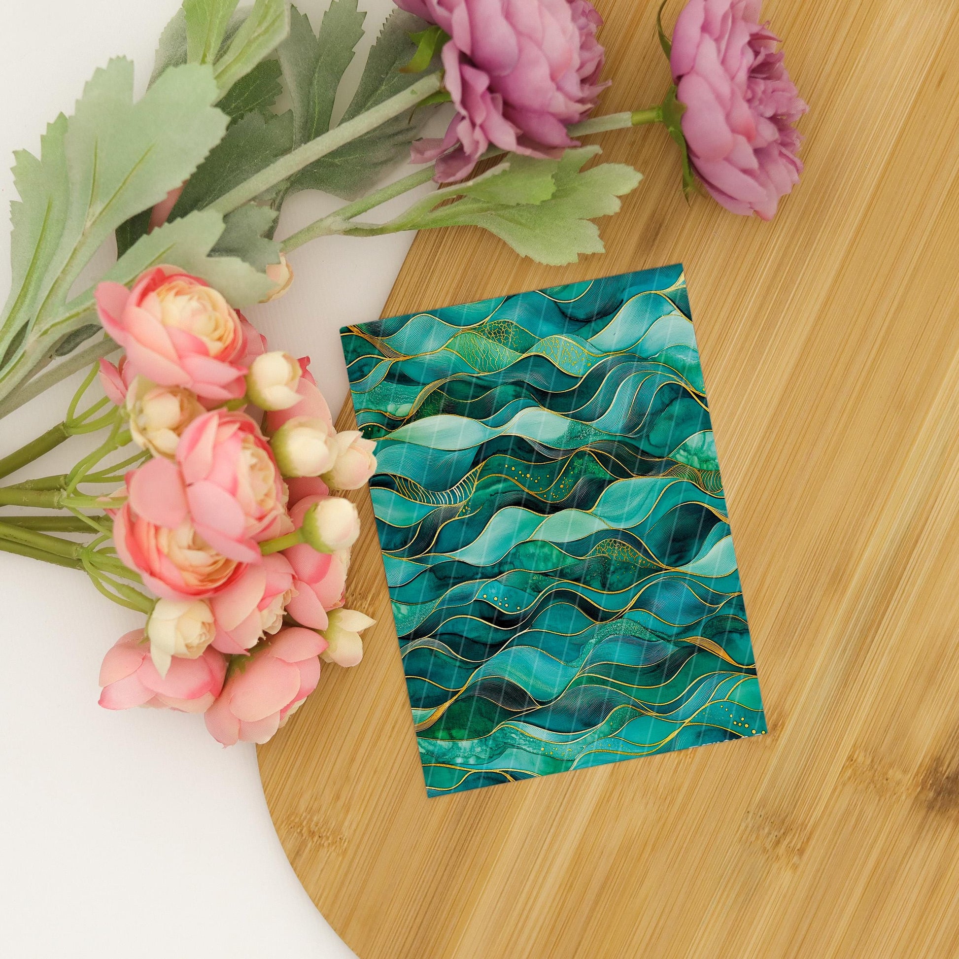 Transfer paper for polymer clay, Greeen and Gold Waves, Clay water soluble transfer paper, Clay Transfers, Clay Transfer sheets