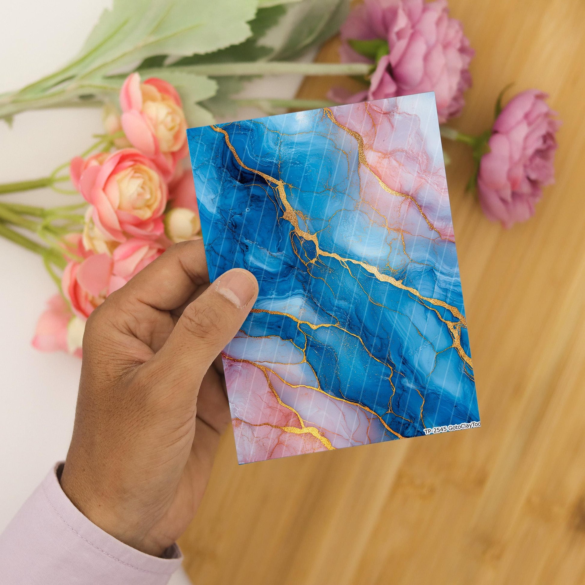 Transfer paper for polymer clay, Blue and Peach Marble, Clay water soluble transfer paper, Clay Transfers, Clay Transfer sheets
