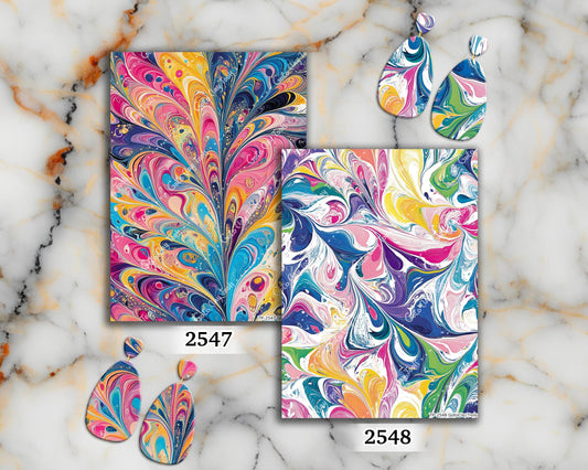 Transfer paper for polymer clay, Colorful Marbling, Clay water soluble transfer paper, Clay Transfers, Clay Transfer sheets