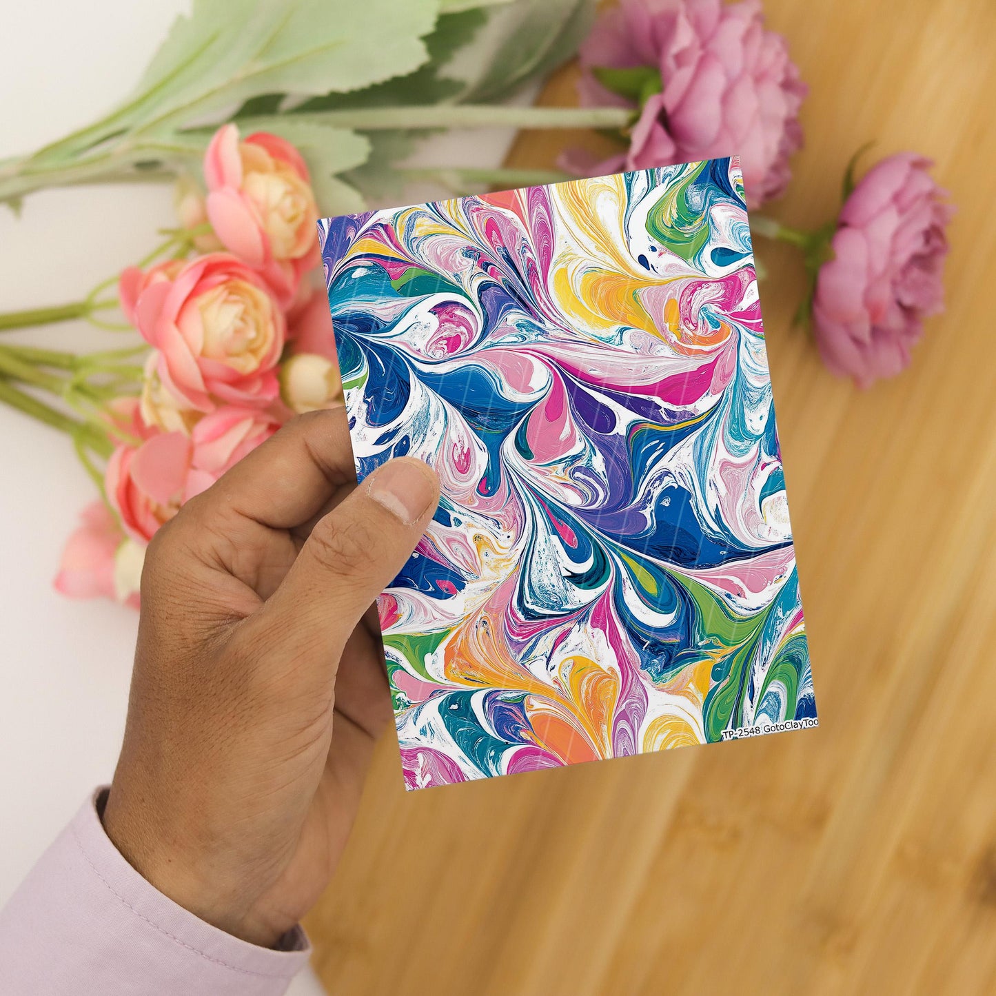 Transfer paper for polymer clay, Colorful Marbling, Clay water soluble transfer paper, Clay Transfers, Clay Transfer sheets