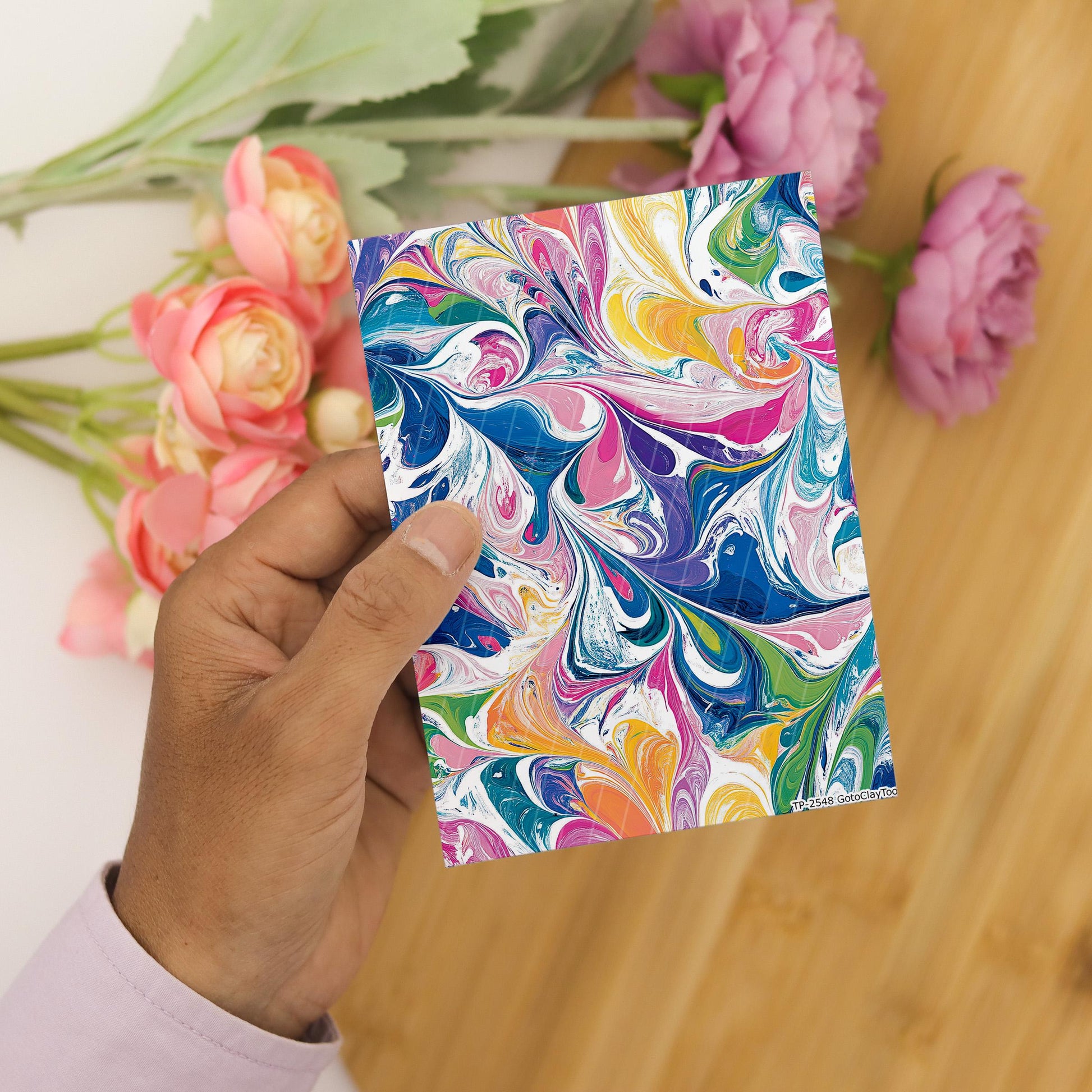 Transfer paper for polymer clay, Colorful Marbling, Clay water soluble transfer paper, Clay Transfers, Clay Transfer sheets