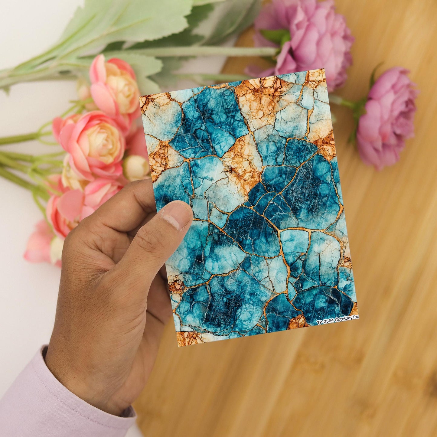 Blue Brown Stone Polymer Clay Transfer Paper (4x5.5 inches)