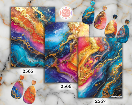 Transfer paper for polymer clay, Colorful Gold Marble, Clay water soluble transfer paper, Clay Transfers, Clay Transfer sheets