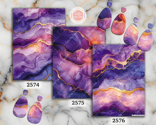 Transfer paper for polymer clay, Purple Marble, Clay water soluble transfer paper, Clay Transfers, Clay Transfer sheets