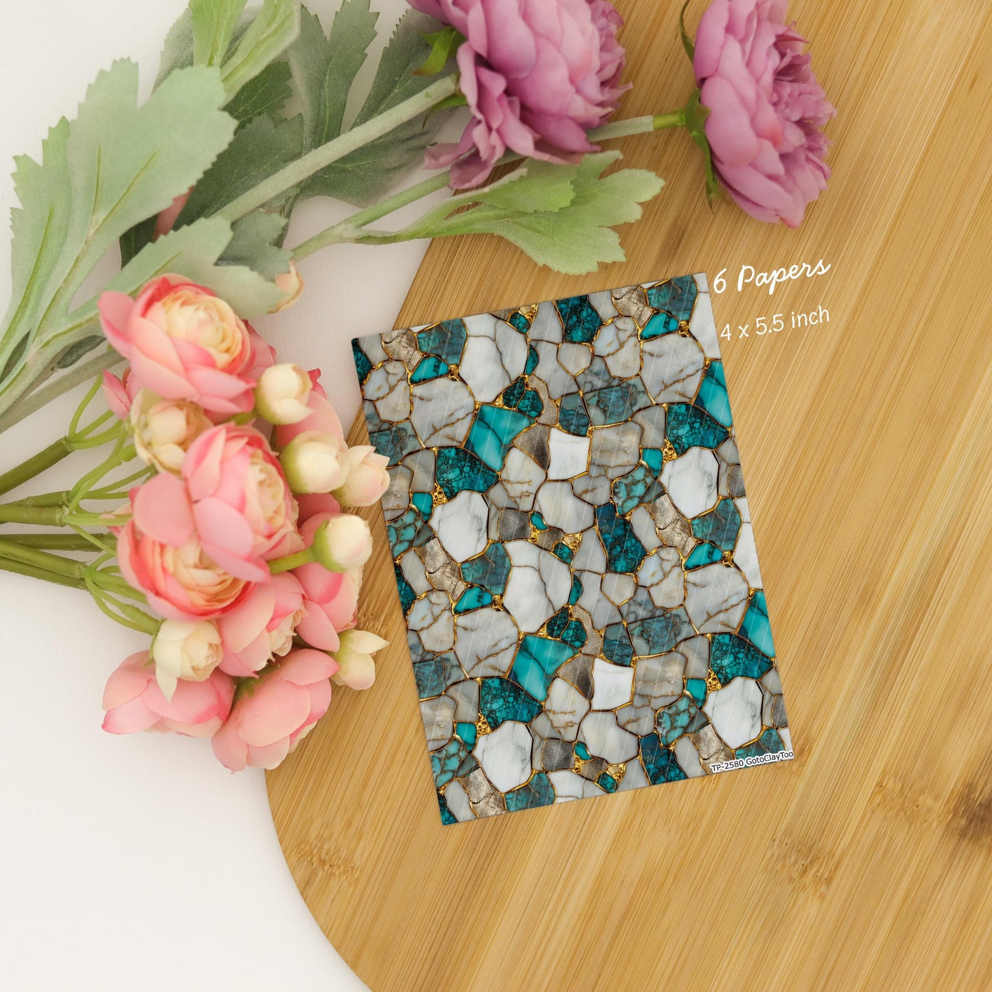 Turquoise Stone Clay Transfers: Water Soluble Paper (4x5.5 inches)