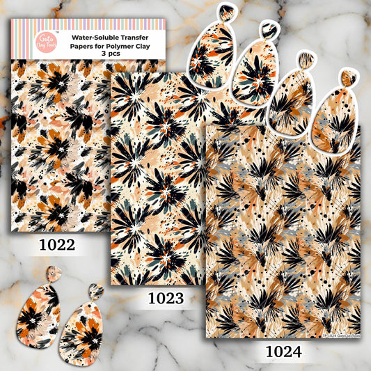 Water Soluble Transfer Paper for Polymer Clay: Abstract Floral Pattern (4x5.5 inches