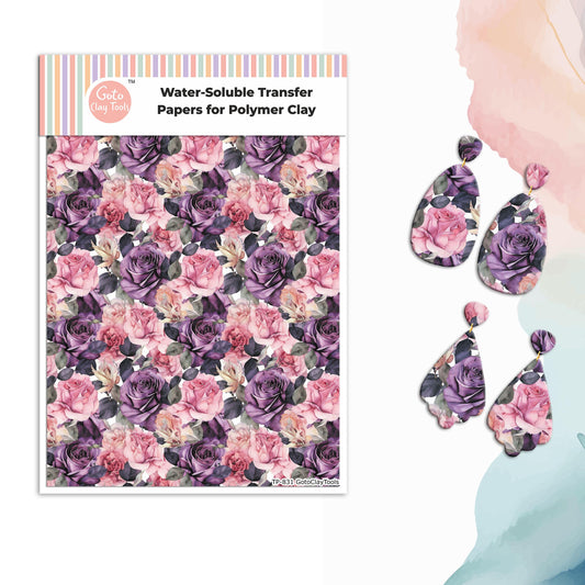 Rose Watercolor Transfer Paper for Polymer Clay: 4x5.5" Water Soluble #831