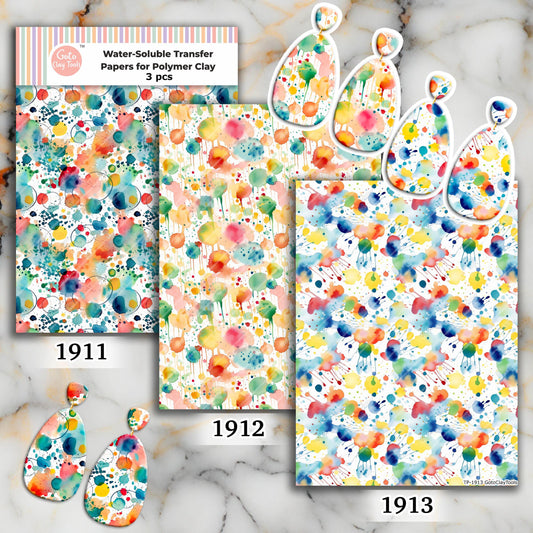 Watercolor Splash Transfer Paper for Polymer Clay: 4x5.5" Water Soluble Image Transfers