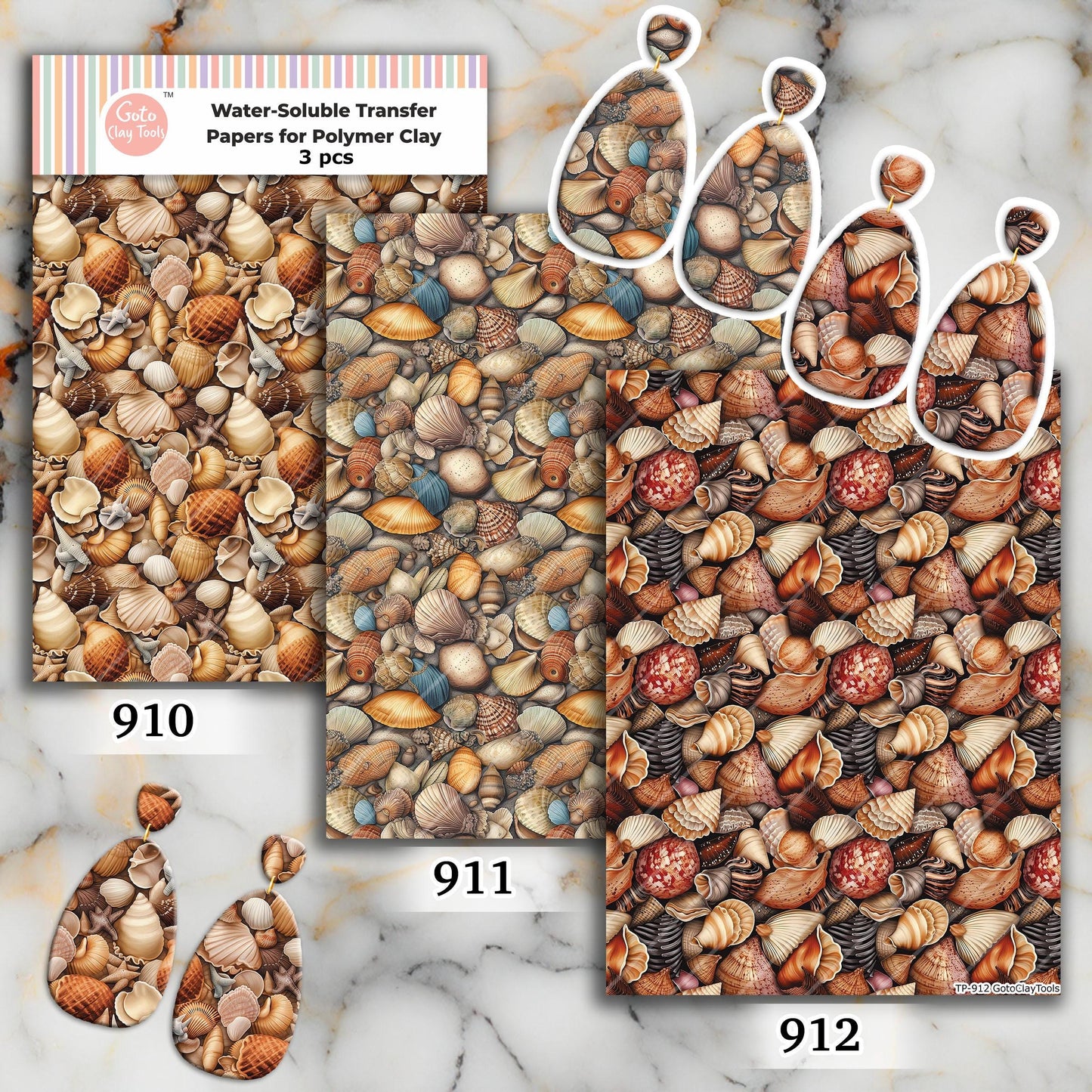 Seashells Polymer Clay Image Transfers: Water Soluble Paper (4x5.5 inches)