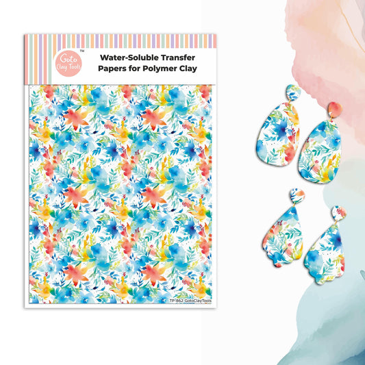 Watercolor Flower Transfer Paper for Polymer Clay: Water Soluble 4x5.5" #862