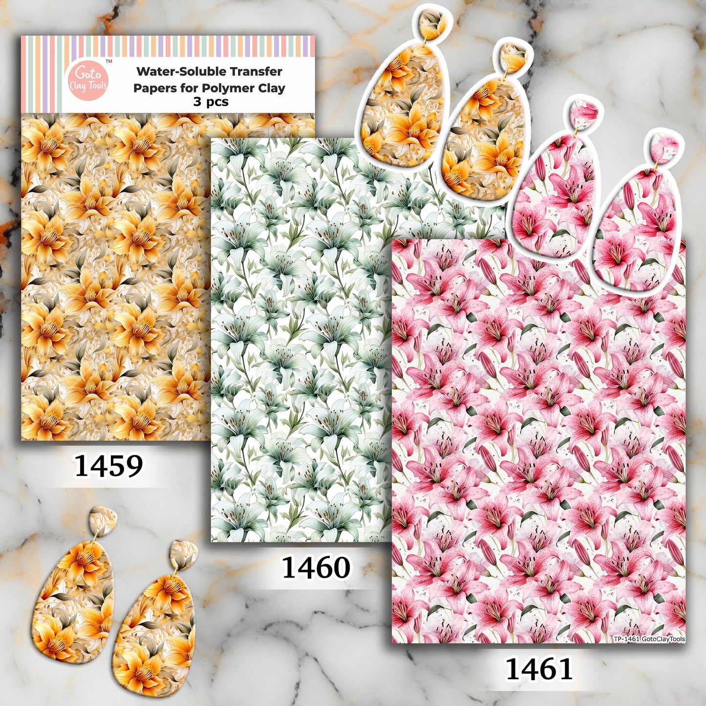 Water soluble Transfer paper for polymer clay, Lily floral, polymer clay image transfers, magic transfer paper