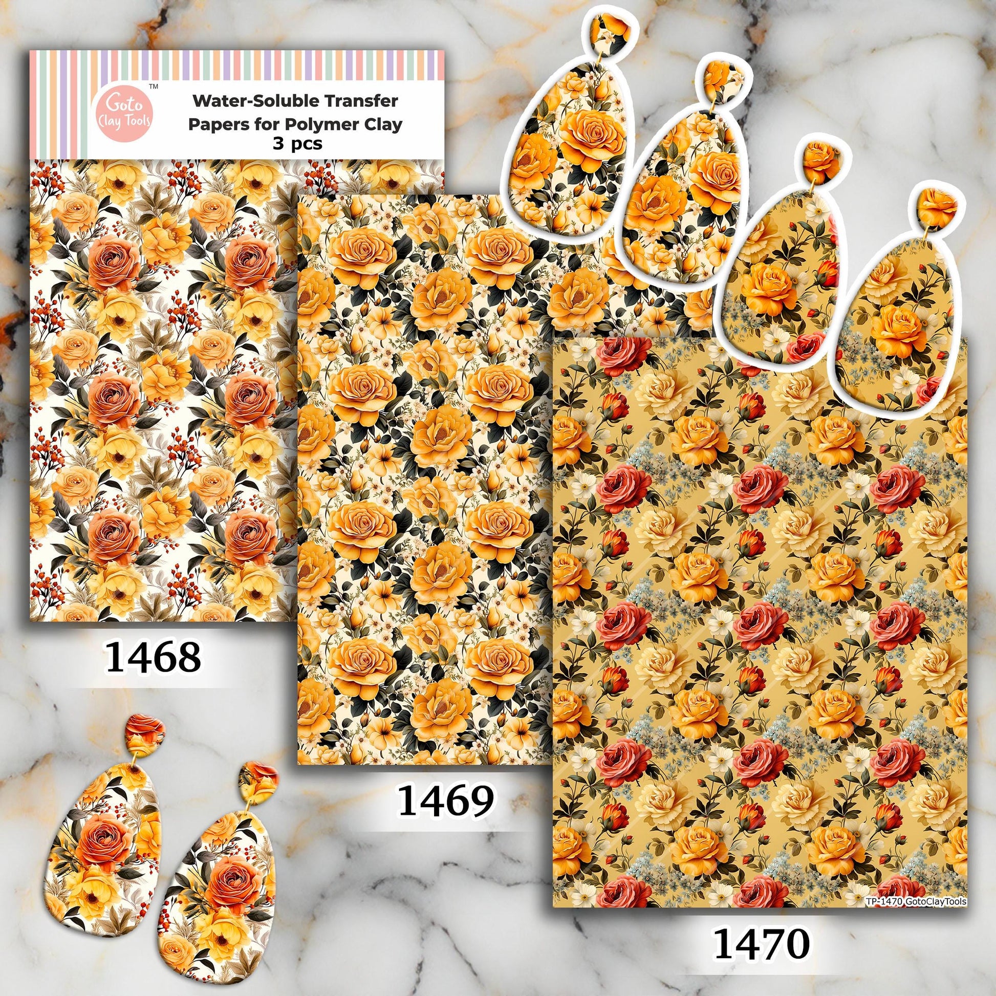 Yellow & Orange Rose Water Soluble Transfer Paper for Polymer Clay