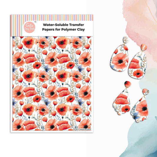 Watercolor Flower Transfer Paper for Polymer Clay: Water Soluble Image Transfers #853