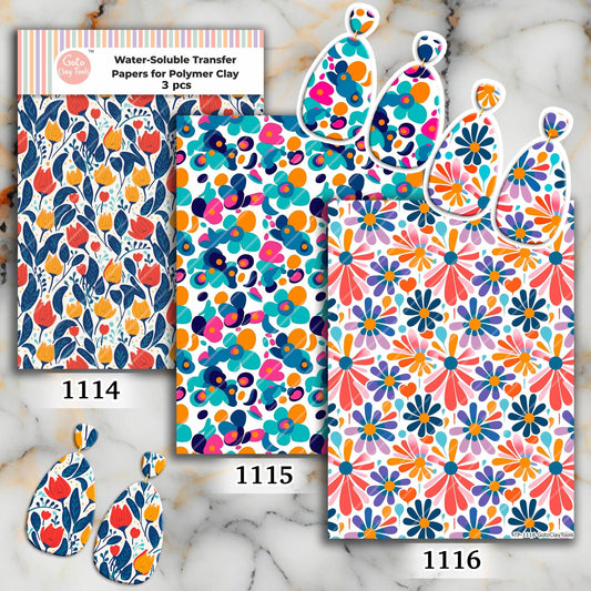 Abstract Floral Polymer Clay Transfer Paper: Water Soluble 4x5.5"