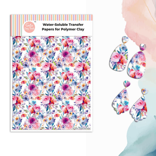 Watercolor Flower Transfer Paper for Polymer Clay: Water Soluble Image Transfers #822