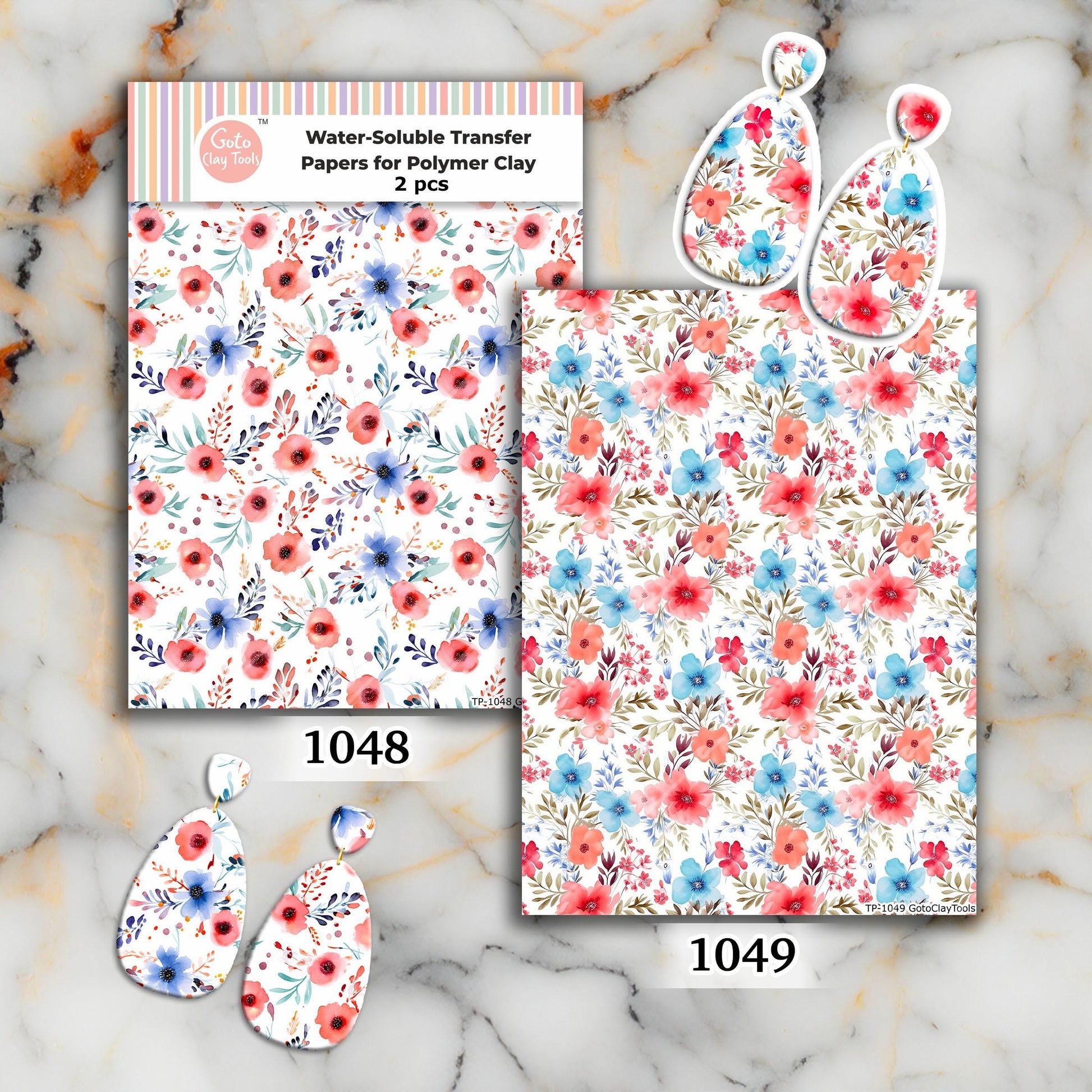 Watercolor Flower Transfer Paper for Polymer Clay: 4x5.5in Water Soluble Sheet