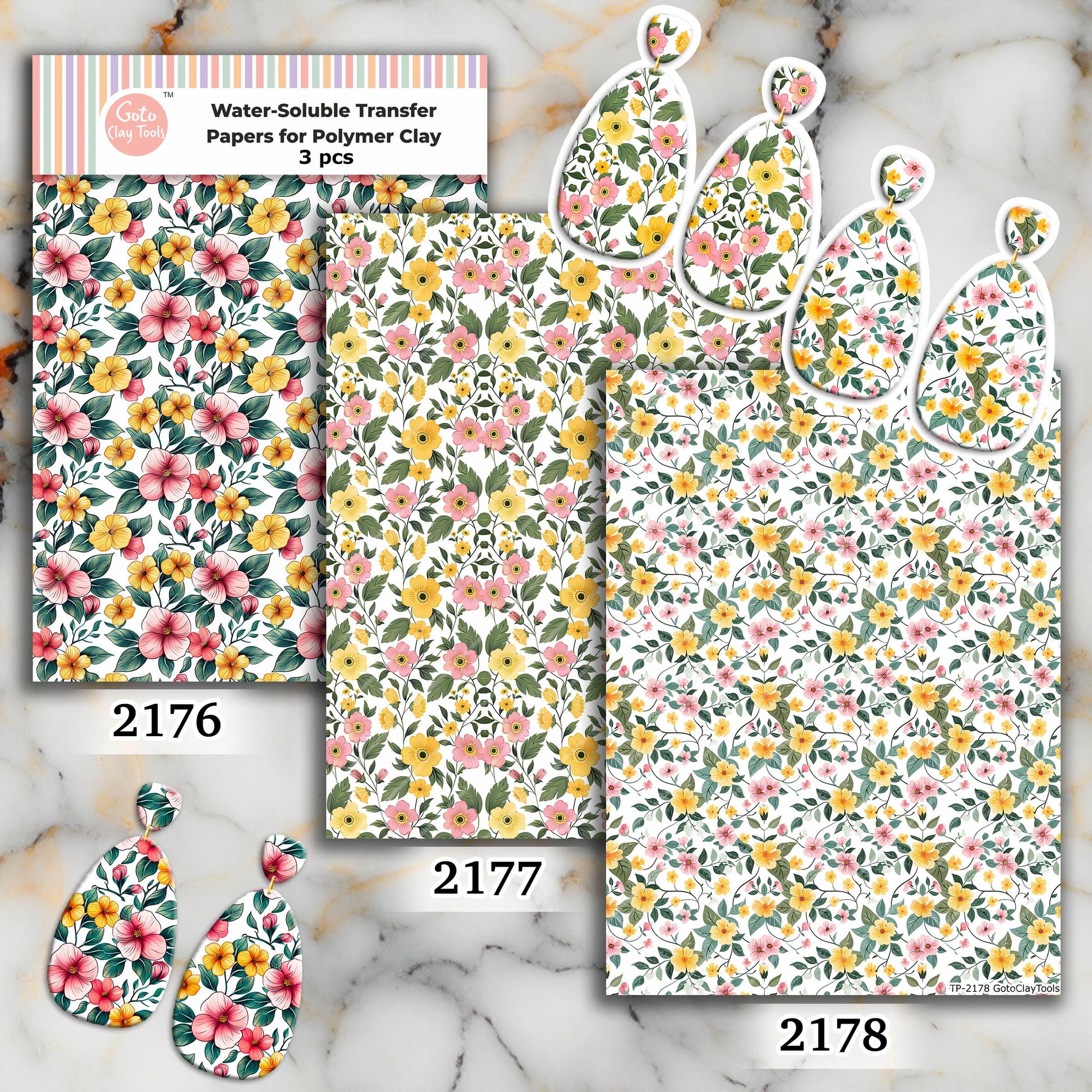 Ornate Water soluble Transfer paper for polymer clay, Yellow and peach floral pattern, polymer clay image transfers, magic transfer paper