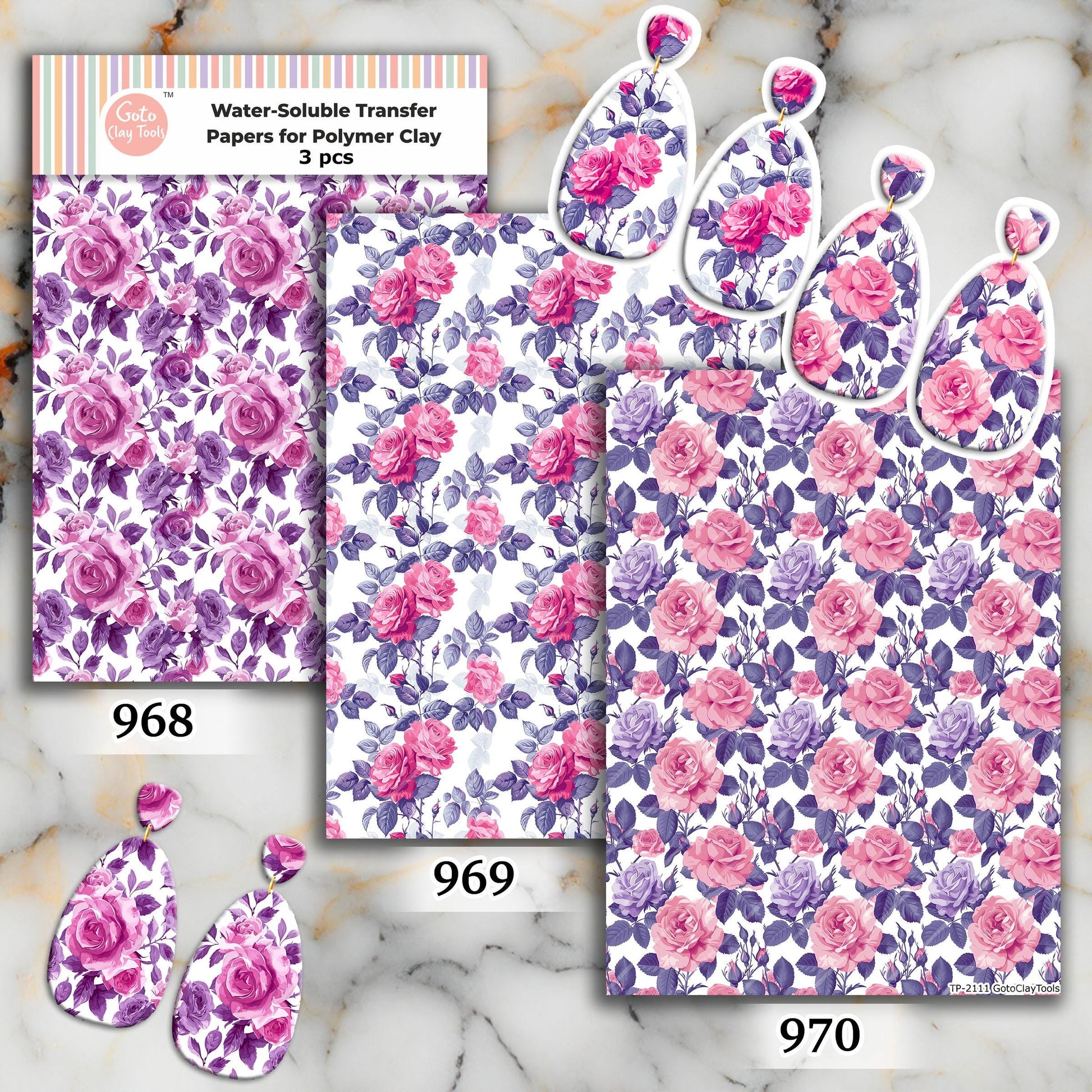 Rose Floral Water Soluble Transfer Paper for Polymer Clay