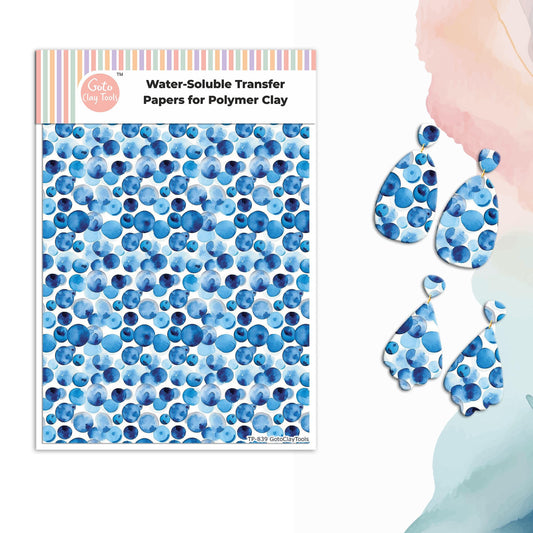 Watercolor Blue Dots Transfer Paper for Polymer Clay #839