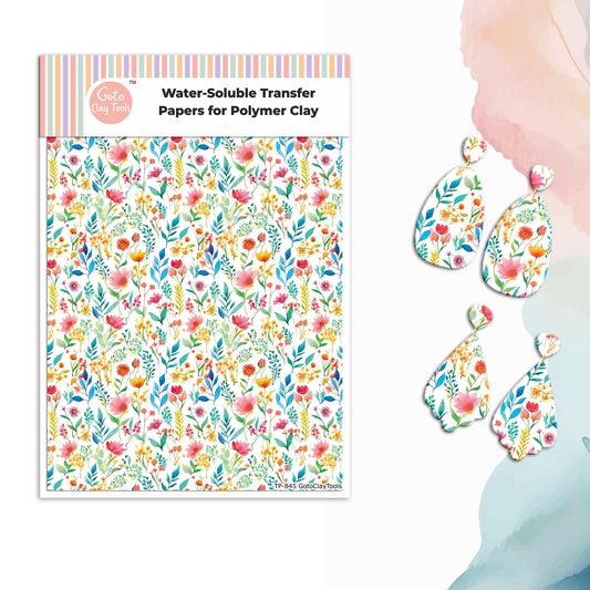 Watercolor Flower Transfer Paper for Polymer Clay (4x5.5 inch)  #845