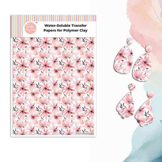 Watercolor Flower Transfer Paper for Polymer Clay (4x5.5 inches) #815