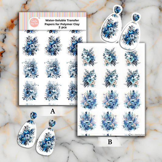 Watercolor Flower Transfer Paper for Polymer Clay (4x5.5 inch)  #785