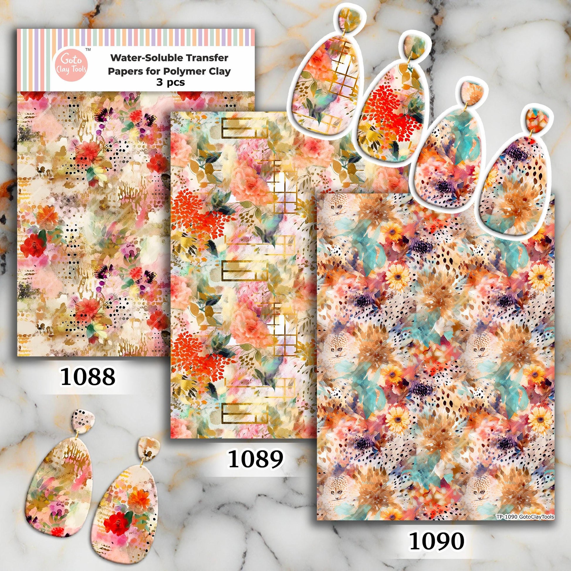 Water soluble Transfer paper for polymer clay, Abstract floral pattern, polymer clay image transfers, magic transfer paper