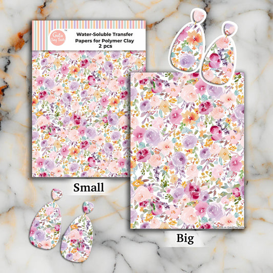 Watercolor Flowers Transfer Paper for Polymer Clay #778C