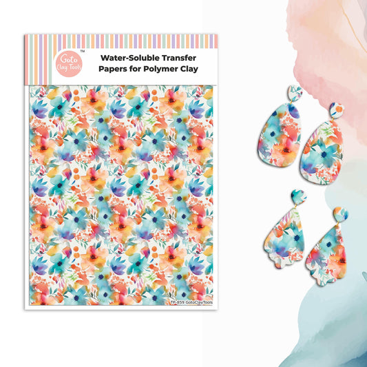 Watercolor Flower Transfer Paper for Polymer Clay #859