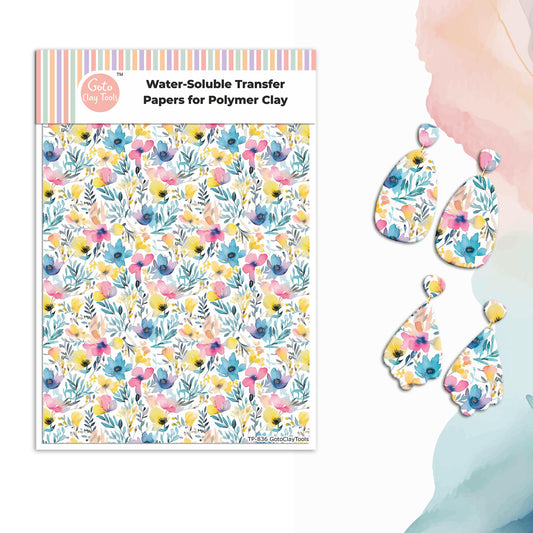 Watercolor Flower Transfer Paper for Polymer Clay #836