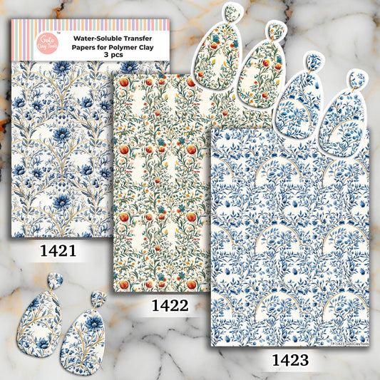 Water soluble Transfer paper for polymer clay, vintage william morris floral pattern, polymer clay image transfers, magic transfer paper