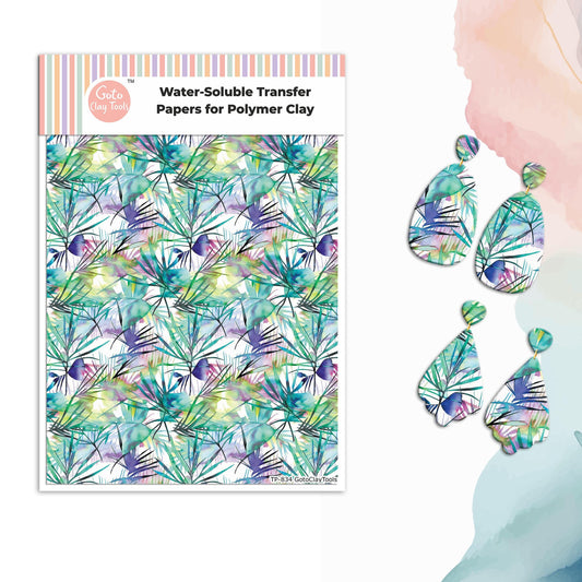 Watercolor Tropical Transfer Paper for Polymer Clay (4x5.5 inches) #834
