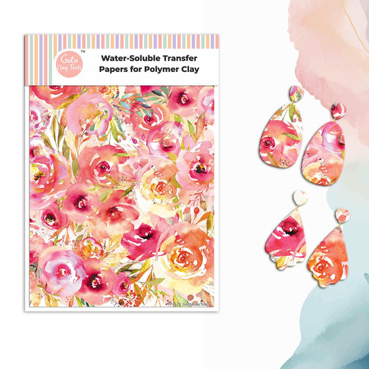 Watercolor Flowers Transfer Paper for Polymer Clay (4x5.5 inches) #621