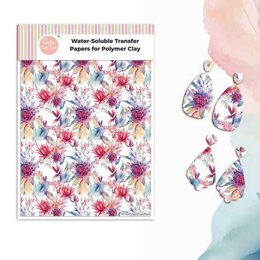 Watercolor Flower Transfer Paper for Polymer Clay #821