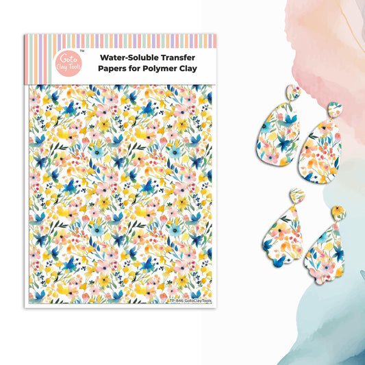 Watercolor Flower Transfer Paper for Polymer Clay (4x5.5 inches) #846