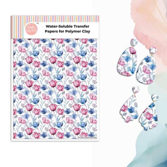 Watercolor Flower Transfer Paper for Polymer Clay (4x5.5 inch) #842