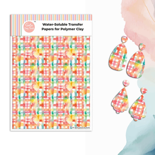 Watercolor Plaids Transfer Paper for Polymer Clay (4x5.5 inches) #809