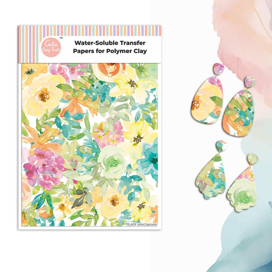 Watercolor Flowers Transfer Paper for Polymer Clay (4x5.5 inches) #629