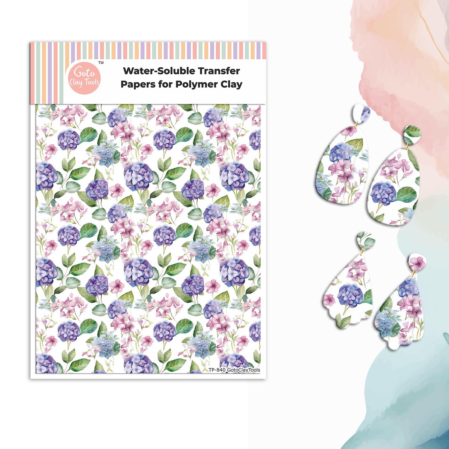 Watercolor Flower Transfer Paper for Polymer Clay (4x5.5 inches)  #840