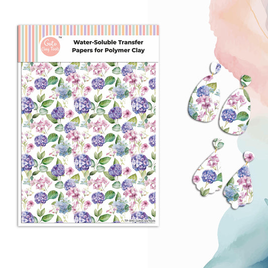 Watercolor Flower Transfer Paper for Polymer Clay (4x5.5 inches)  #840